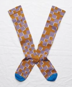 Bonne Maison Kniestrümpfe In Lila Auf Ockergelb