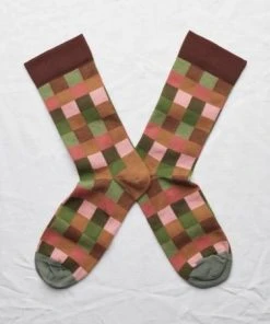 Bonne Maison Motivsocken - Kästchen Braun Pink Grün Multico